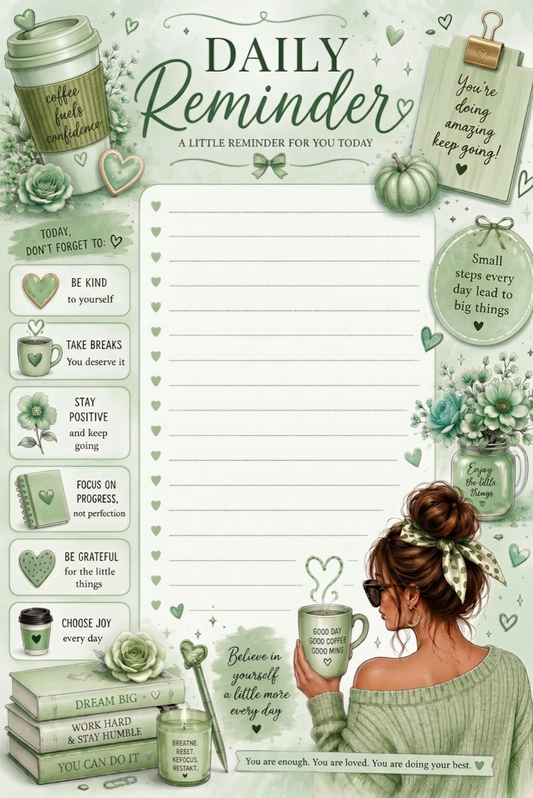 Daily Reminder Sheet - Various Colors - Digital Download
