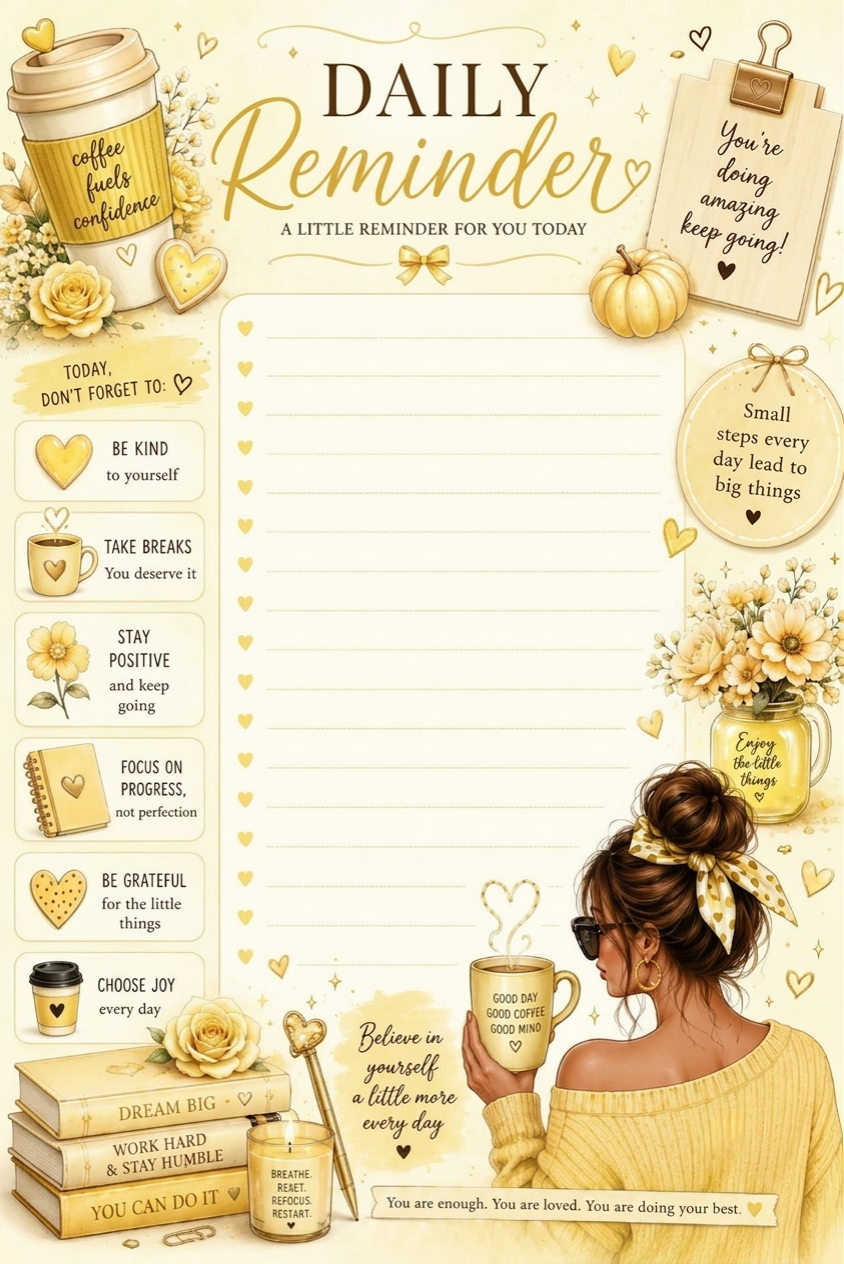 Daily Reminder Sheet - Various Colors - Digital Download