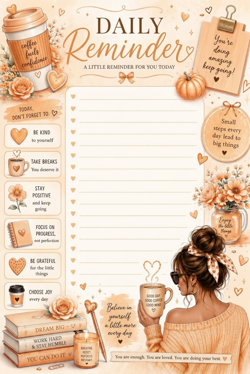 Daily Reminder Sheet - Various Colors - Digital Download