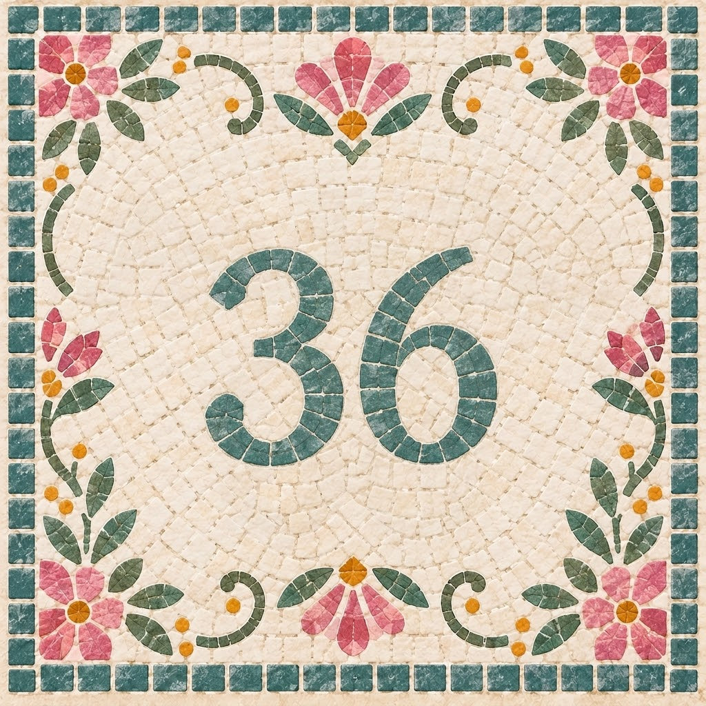 Square Tile with Mosaic Effect House Name / Number