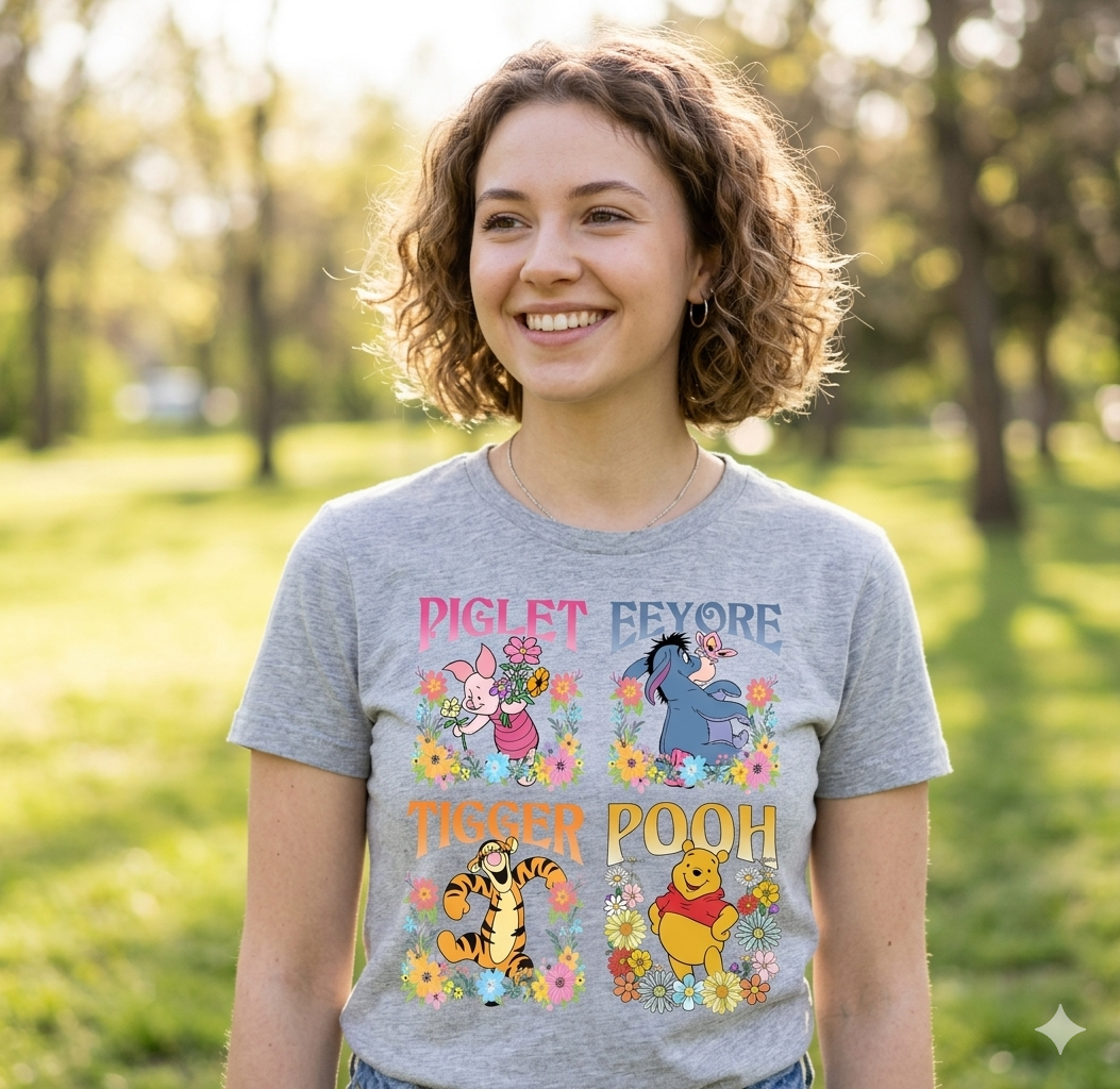 Cute Disney-Inspired Pooh, Tigger, Eeyore, & Piglet Shirts – The Perfect Gift for Him or Her