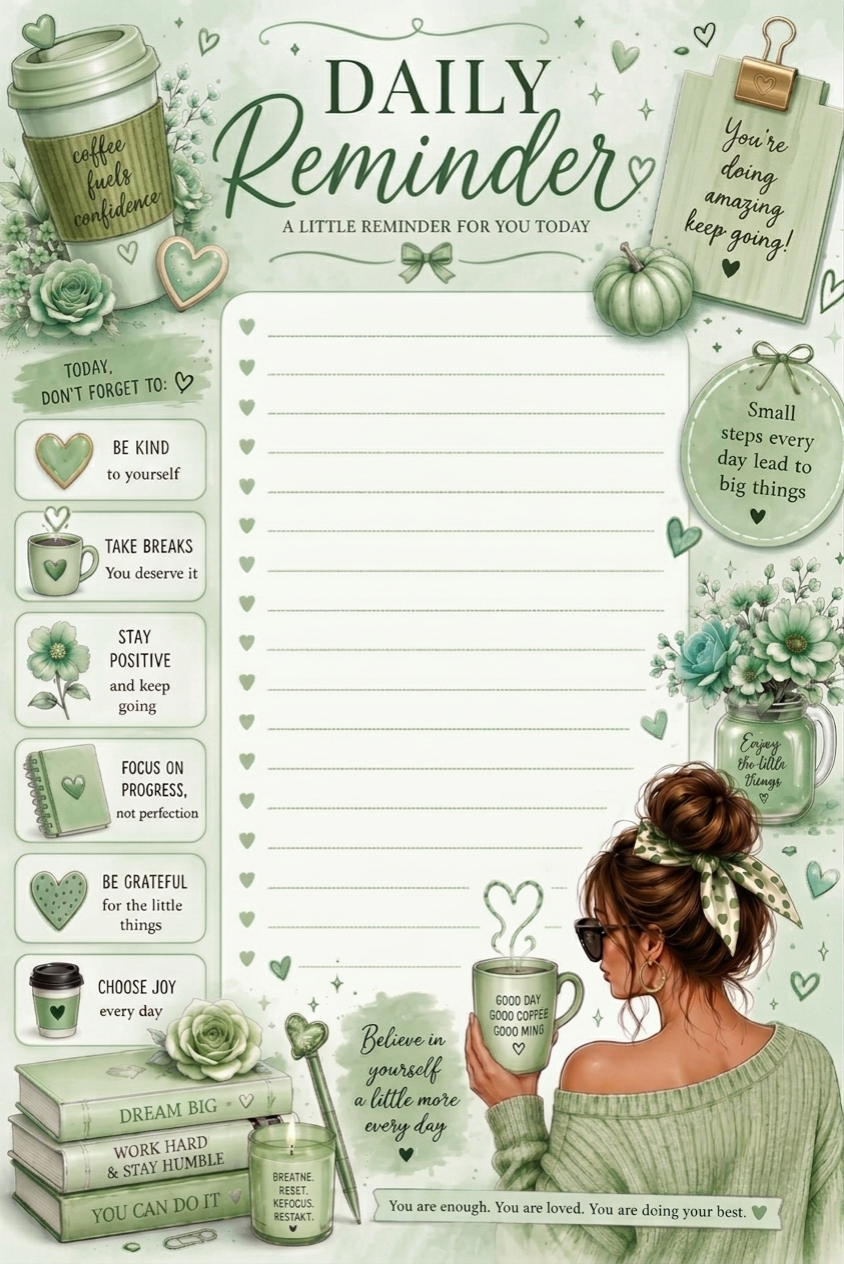 Daily Reminder Sheet - Various Colors - Digital Download